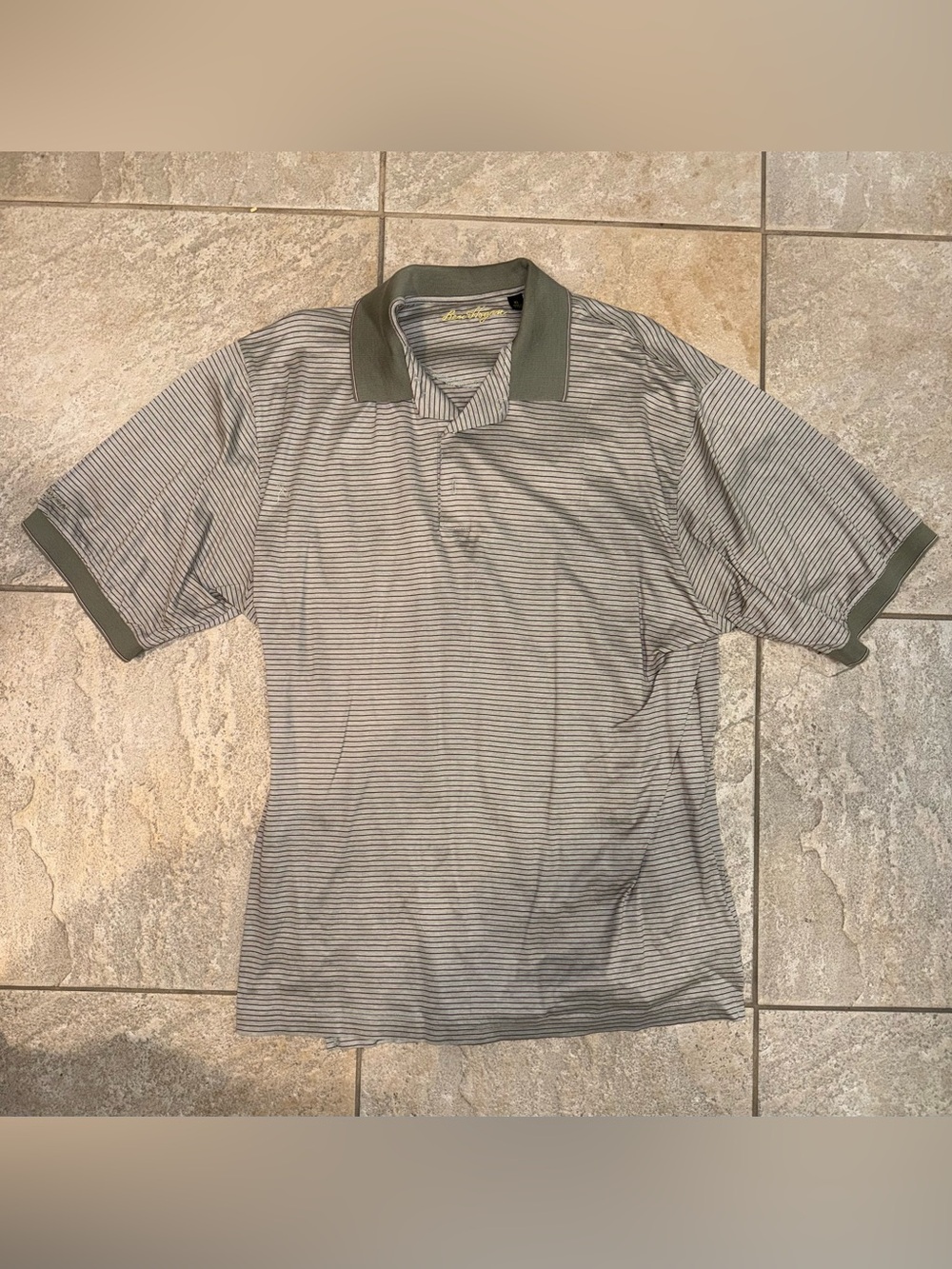 Sean John Olive & Light Gray Striped Polo